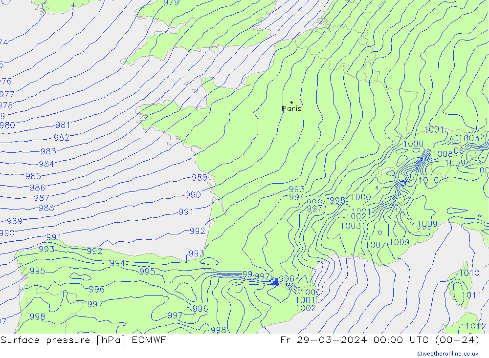 Bodendruck ECMWF Fr 29.03.2024 00 UTC
