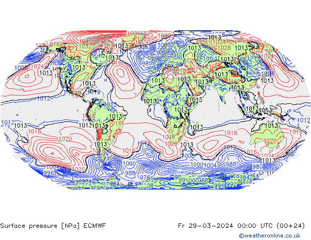 Pressione al suolo ECMWF ven 29.03.2024 00 UTC
