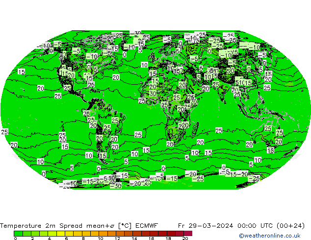 Temperature 2m Spread ECMWF Fr 29.03.2024 00 UTC