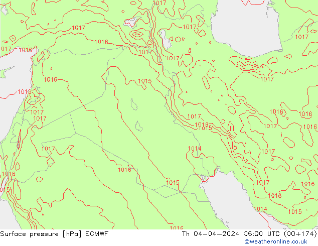 pressão do solo ECMWF Qui 04.04.2024 06 UTC