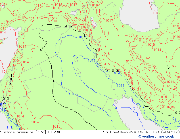 Surface pressure ECMWF Sa 06.04.2024 00 UTC