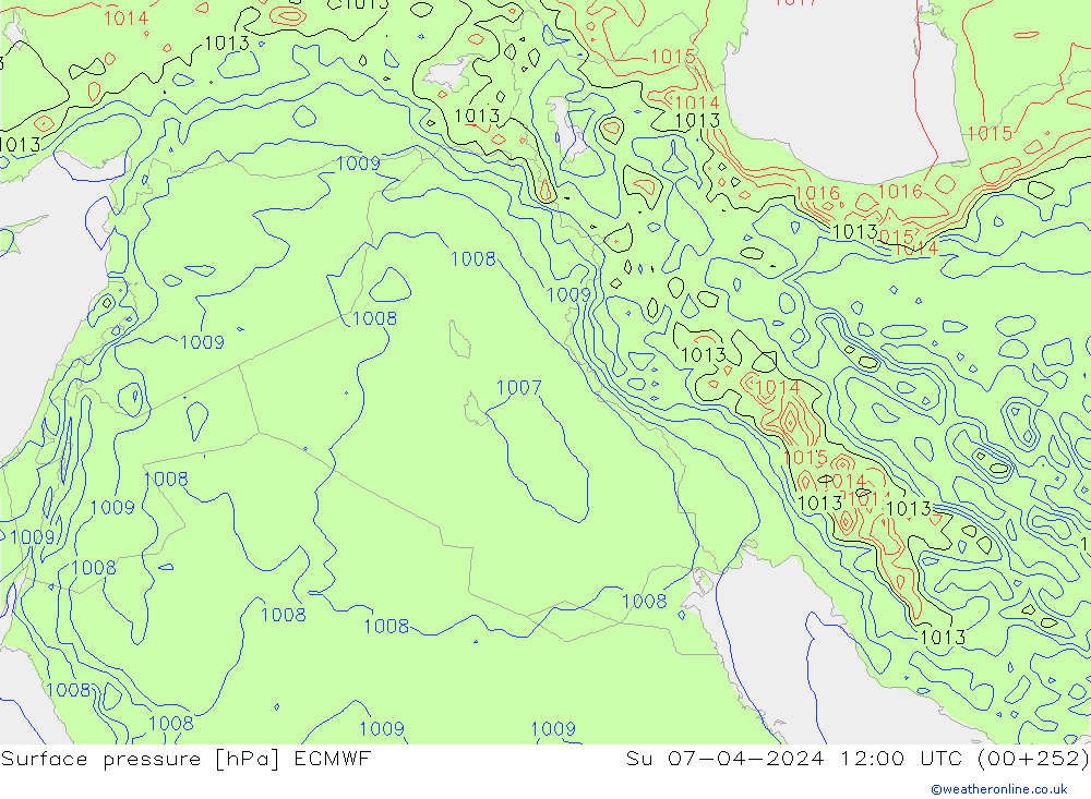 Surface pressure ECMWF Su 07.04.2024 12 UTC