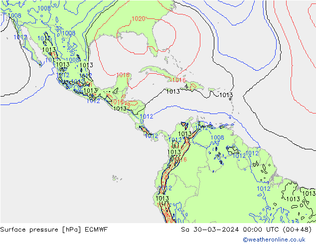 Surface pressure ECMWF Sa 30.03.2024 00 UTC