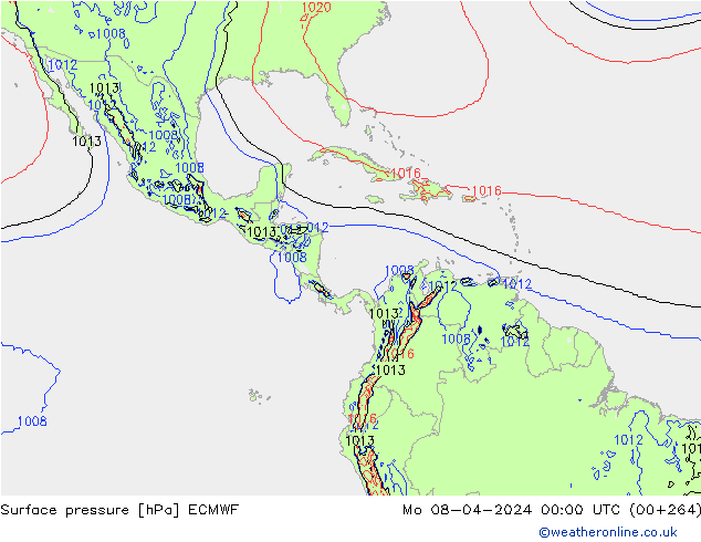 pressão do solo ECMWF Seg 08.04.2024 00 UTC