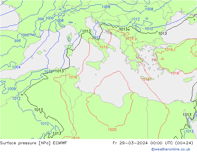 Surface pressure ECMWF Fr 29.03.2024 00 UTC