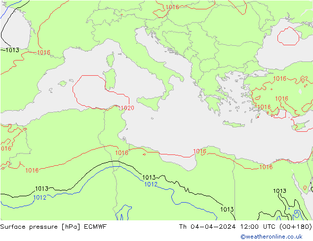 Pressione al suolo ECMWF gio 04.04.2024 12 UTC
