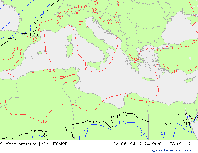 Pressione al suolo ECMWF sab 06.04.2024 00 UTC