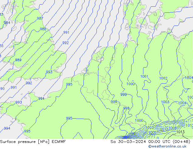 Bodendruck ECMWF Sa 30.03.2024 00 UTC