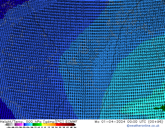 Height/Temp. 500 hPa ECMWF Mo 01.04.2024 00 UTC