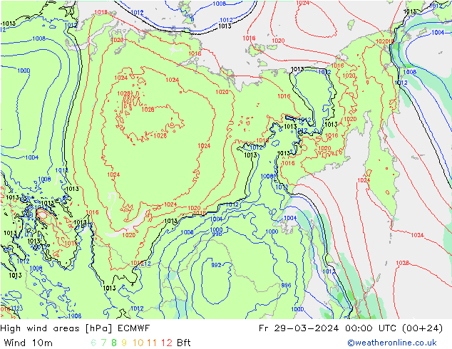 High wind areas ECMWF Fr 29.03.2024 00 UTC
