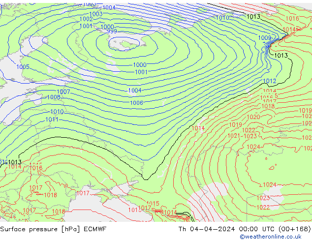 Surface pressure ECMWF Th 04.04.2024 00 UTC