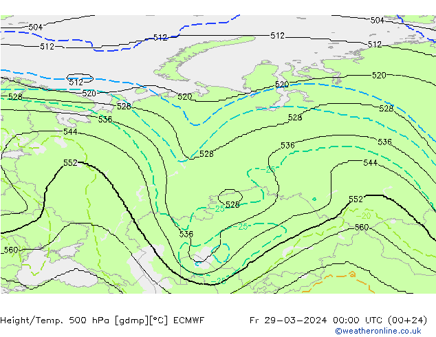Yükseklik/Sıc. 500 hPa ECMWF Cu 29.03.2024 00 UTC
