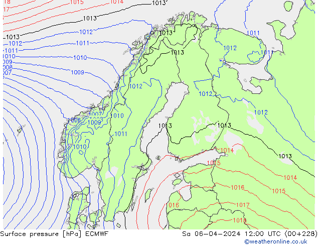 Surface pressure ECMWF Sa 06.04.2024 12 UTC