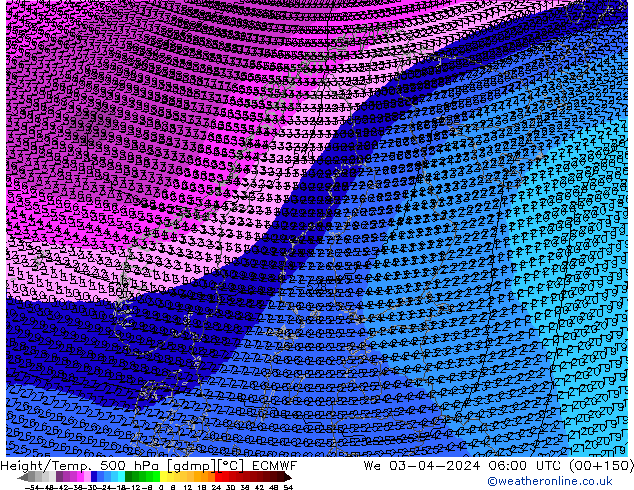 Height/Temp. 500 hPa ECMWF We 03.04.2024 06 UTC