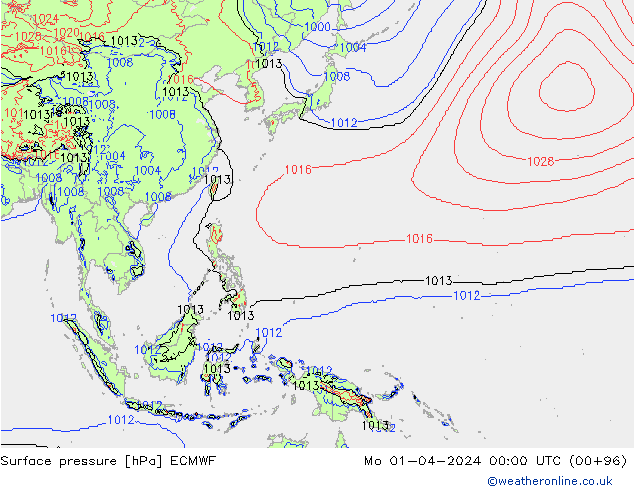 Surface pressure ECMWF Mo 01.04.2024 00 UTC