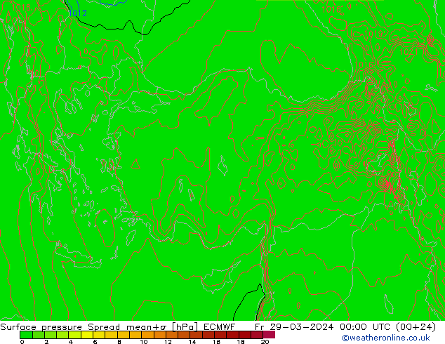 Pressione al suolo Spread ECMWF ven 29.03.2024 00 UTC