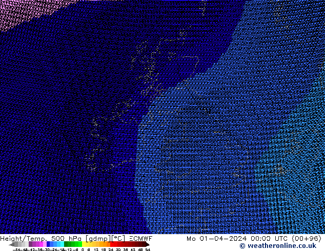 Height/Temp. 500 hPa ECMWF Seg 01.04.2024 00 UTC