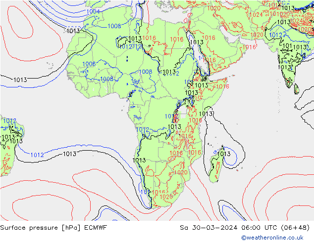 Presión superficial ECMWF sáb 30.03.2024 06 UTC