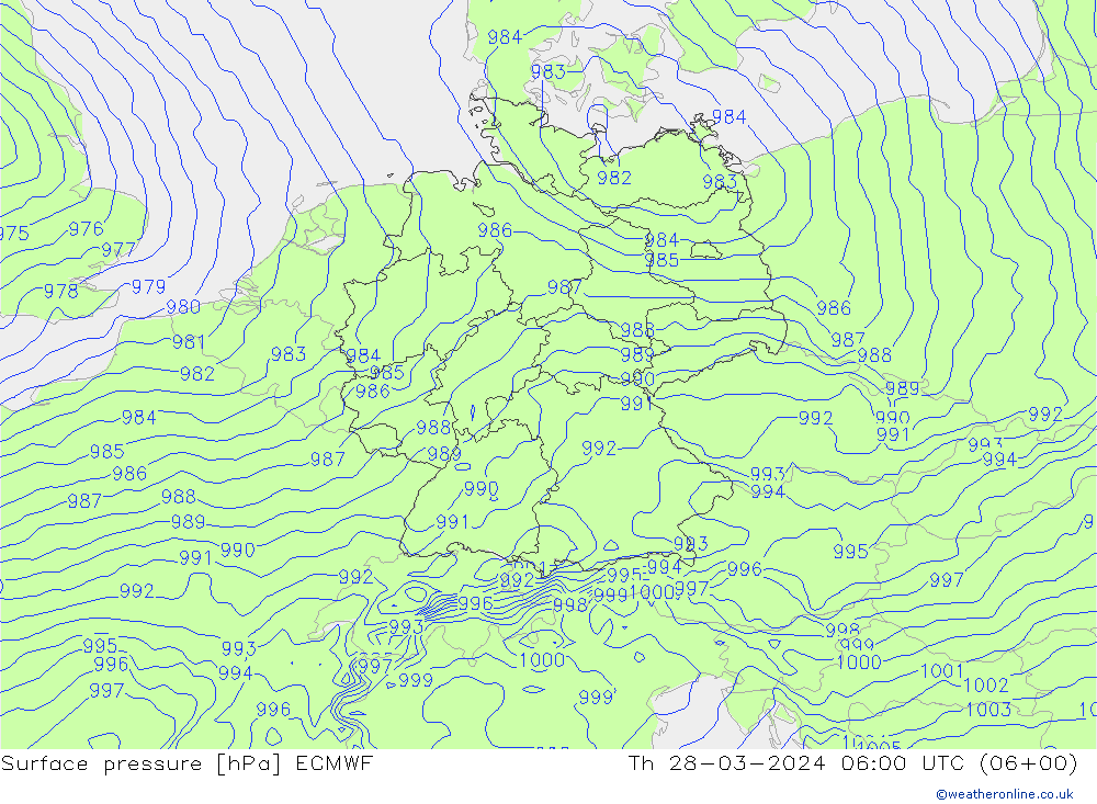 Atmosférický tlak ECMWF Čt 28.03.2024 06 UTC