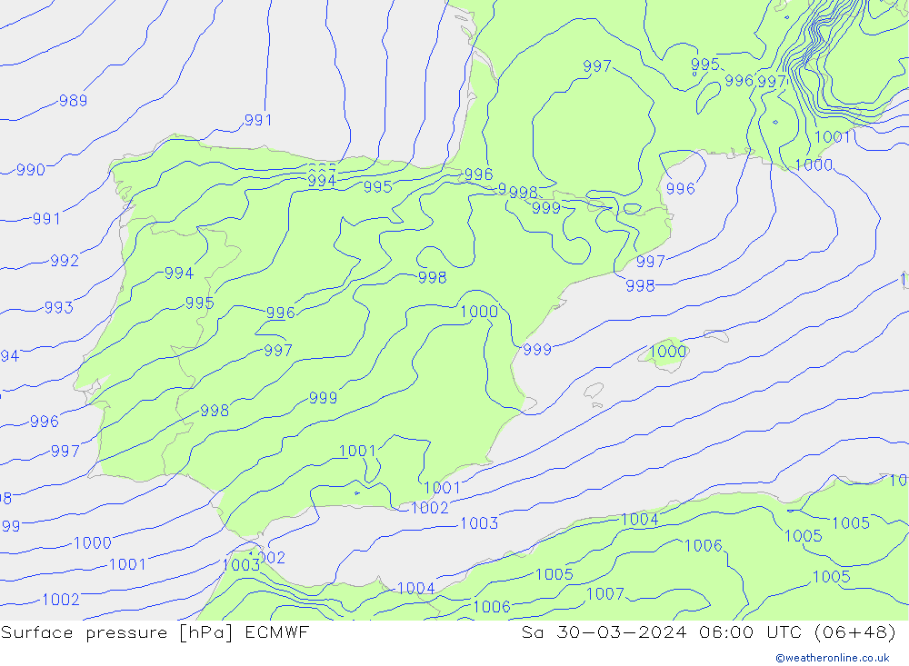 Surface pressure ECMWF Sa 30.03.2024 06 UTC