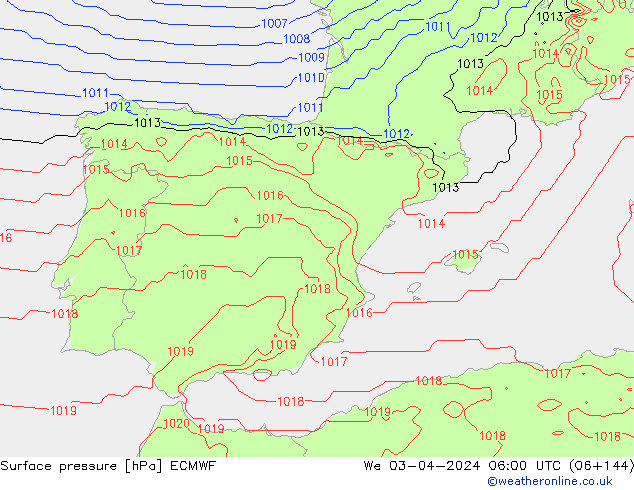 Surface pressure ECMWF We 03.04.2024 06 UTC