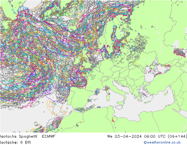 Isotachen Spaghetti ECMWF Mi 03.04.2024 06 UTC