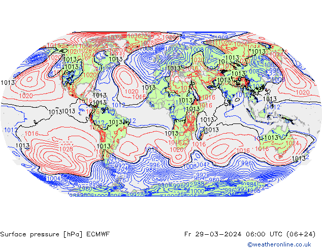 Presión superficial ECMWF vie 29.03.2024 06 UTC