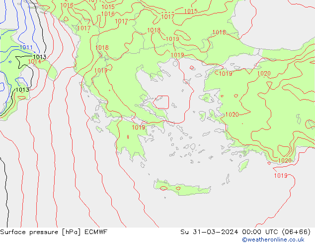 Surface pressure ECMWF Su 31.03.2024 00 UTC