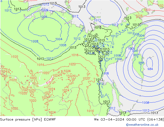 Surface pressure ECMWF We 03.04.2024 00 UTC