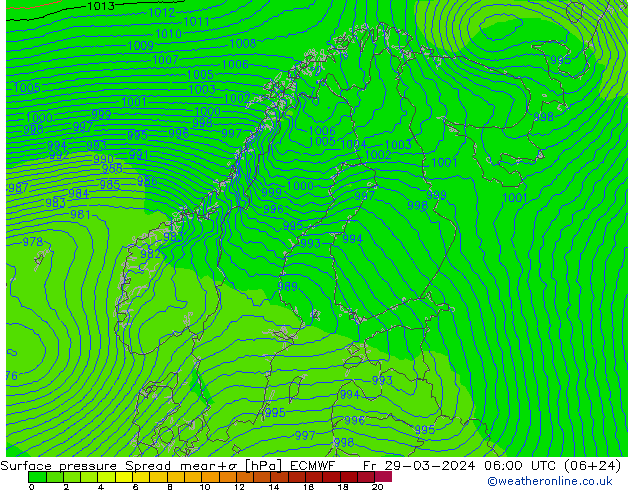 Bodendruck Spread ECMWF Fr 29.03.2024 06 UTC