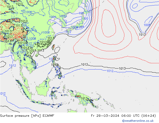 Luchtdruk (Grond) ECMWF vr 29.03.2024 06 UTC