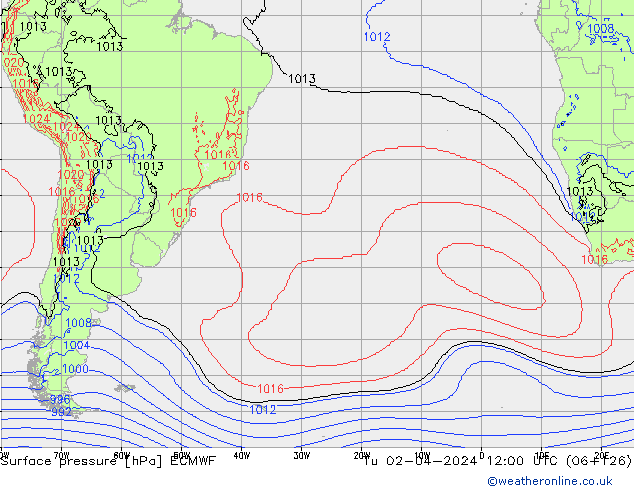 Surface pressure ECMWF Tu 02.04.2024 12 UTC