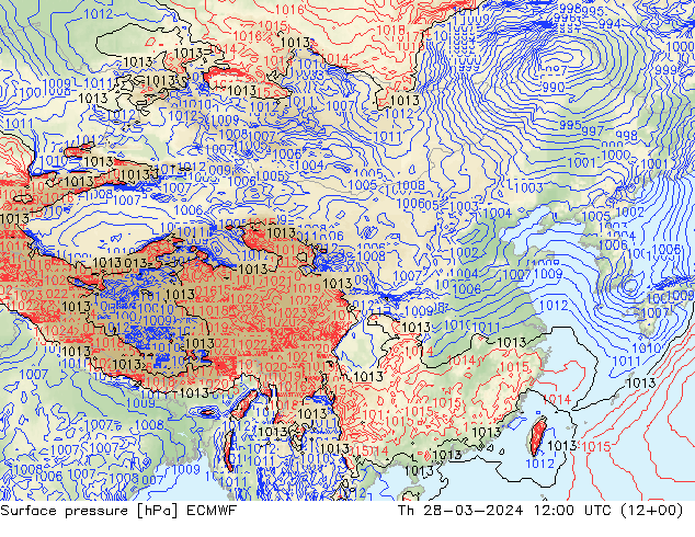 地面气压 ECMWF 星期四 28.03.2024 12 UTC