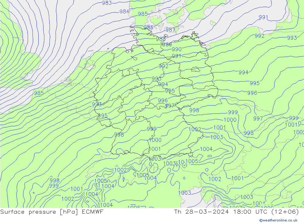 Atmosférický tlak ECMWF Čt 28.03.2024 18 UTC