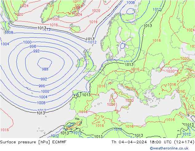pressão do solo ECMWF Qui 04.04.2024 18 UTC