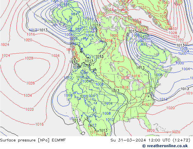 Surface pressure ECMWF Su 31.03.2024 12 UTC