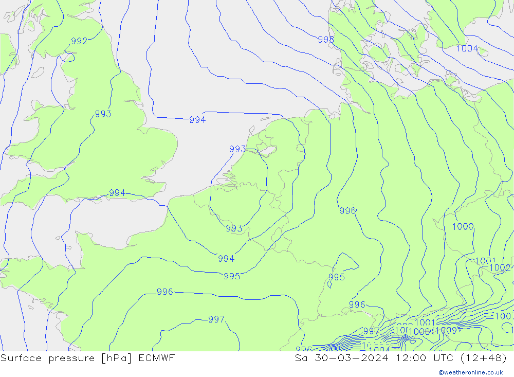 pressão do solo ECMWF Sáb 30.03.2024 12 UTC