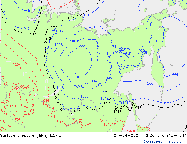 Surface pressure ECMWF Th 04.04.2024 18 UTC