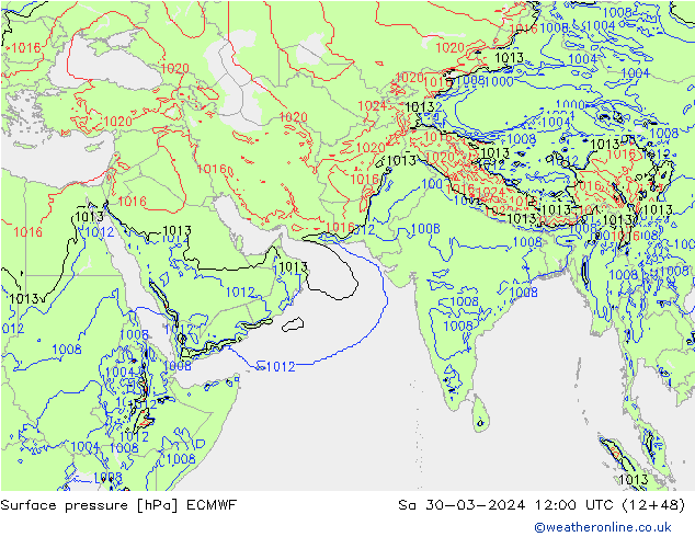 Surface pressure ECMWF Sa 30.03.2024 12 UTC