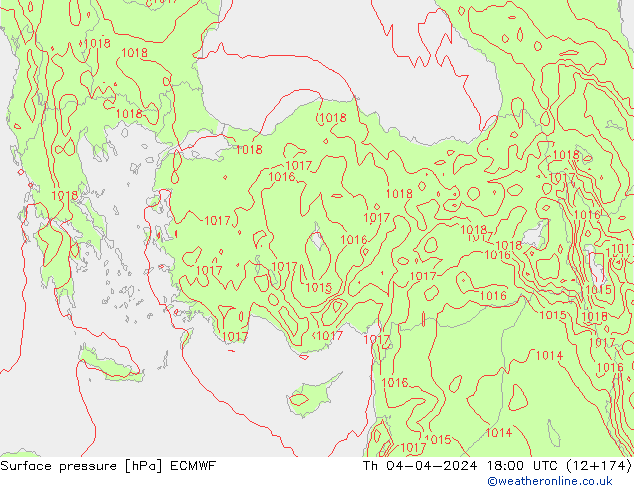 Pressione al suolo ECMWF gio 04.04.2024 18 UTC