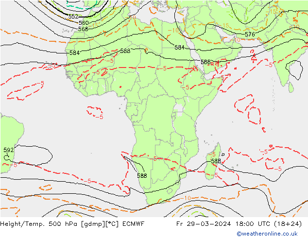 Height/Temp. 500 hPa ECMWF Fr 29.03.2024 18 UTC
