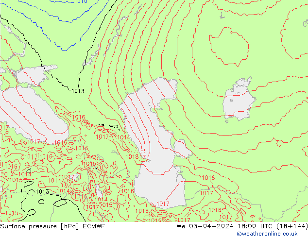 Luchtdruk (Grond) ECMWF wo 03.04.2024 18 UTC