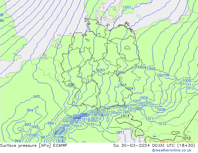 Bodendruck ECMWF Sa 30.03.2024 00 UTC