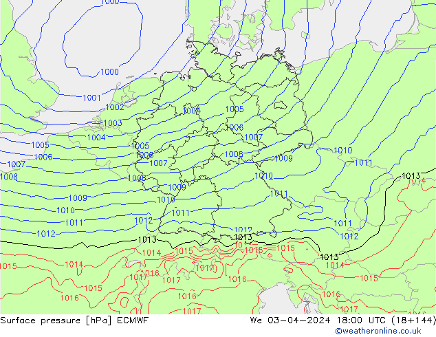 Atmosférický tlak ECMWF St 03.04.2024 18 UTC