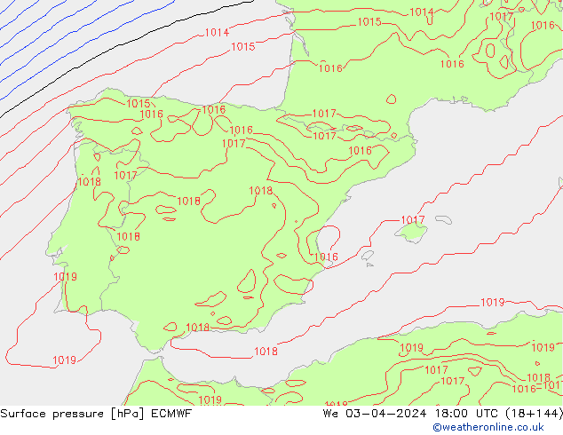 Yer basıncı ECMWF Çar 03.04.2024 18 UTC