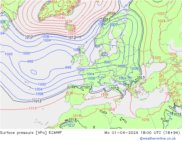 Atmosférický tlak ECMWF Po 01.04.2024 18 UTC