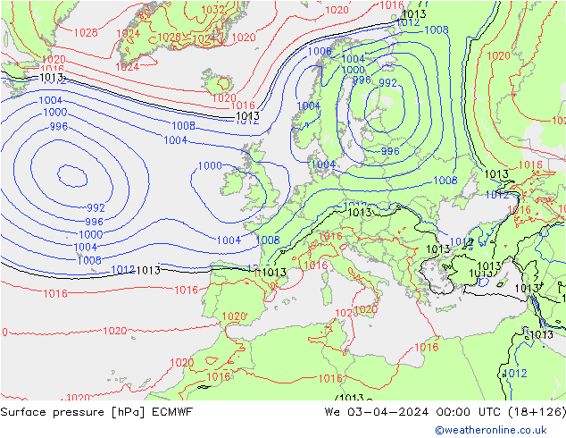 Bodendruck ECMWF Mi 03.04.2024 00 UTC
