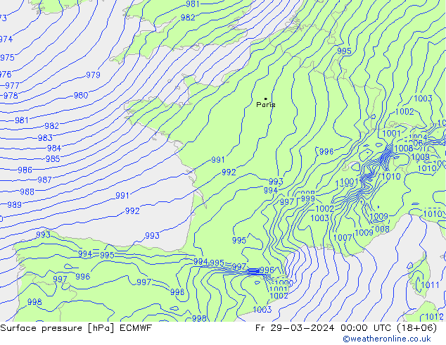 Bodendruck ECMWF Fr 29.03.2024 00 UTC