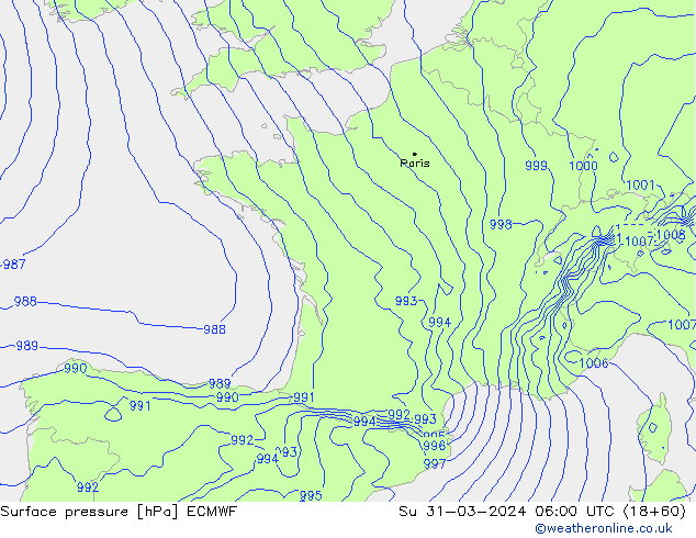 Surface pressure ECMWF Su 31.03.2024 06 UTC