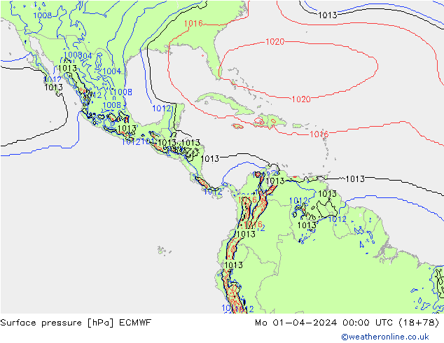 pressão do solo ECMWF Seg 01.04.2024 00 UTC